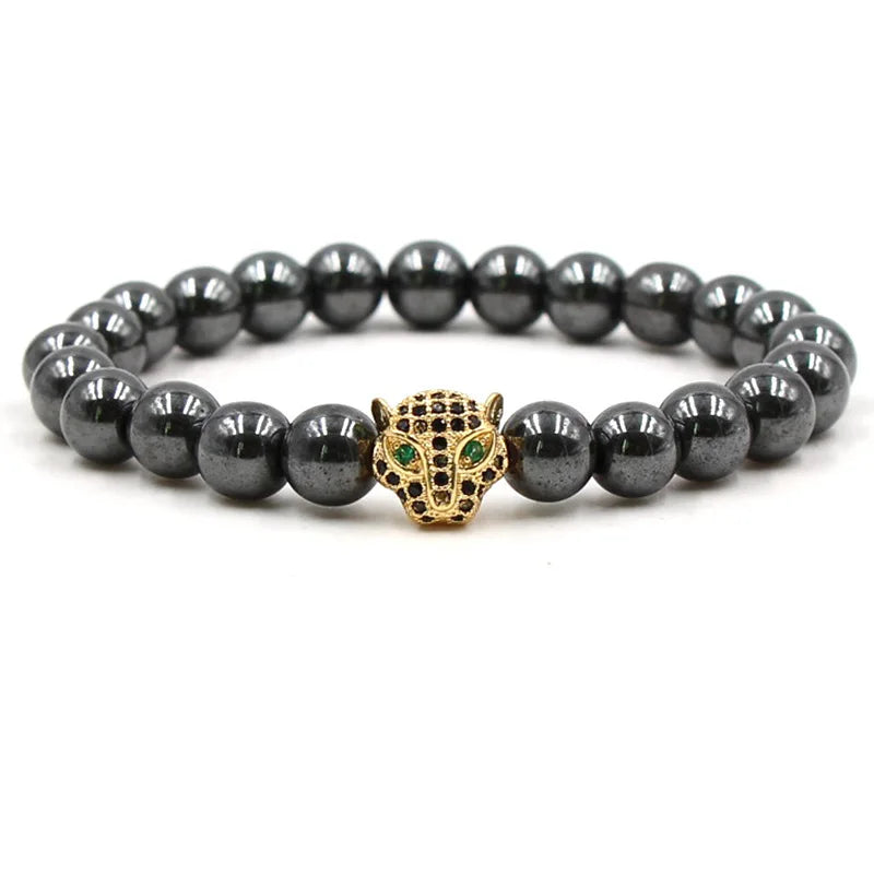 Weight Loss Nature stone Magnetic Therapy Health Bracelet Trendy Hematite Round Black Charm Stretch Bracelet For Men Women