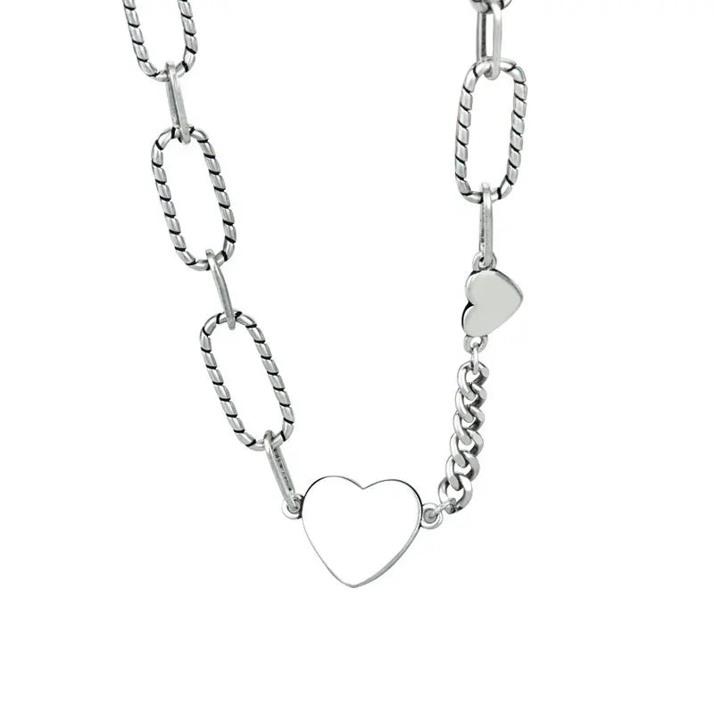 BFCLUB Silver Color Necklace Ladies Heart Shape Chain Necklace Fashion Sterling Silver Jewelry Round Necklace