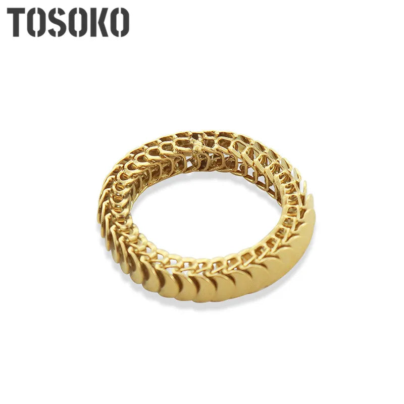 TOSOKO Stainless Steel Jewelry Blade Chain Ring Hip Hop Ring 18 K Gold Plated Couple Fashion Accessories BSA284