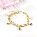 LUXUSTEEL Stainless Steel Blue Evil Eye Crystal Pendants Bracelet for Women Cuban Link Chain Bracelet Bling Fashion Jewelry Gift