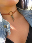 Choker Necklace Suede Choker Necklace Bohemian Feather Necklace Trendy Bohemian Feather Suede Choker Necklace
