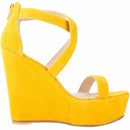 Fashion Platform Female Wedge Sandals 2025 Open Toe Back Zipper High Heels Shoes Hollow Flock Red Yellow Women Party Dress Pumps