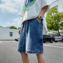 Retro Blue Denim Casual Shorts Men Summer Loose Harajuku Hip Hop Ins Fashion Baggy All-match Basic Designer Multi Pockets Teens