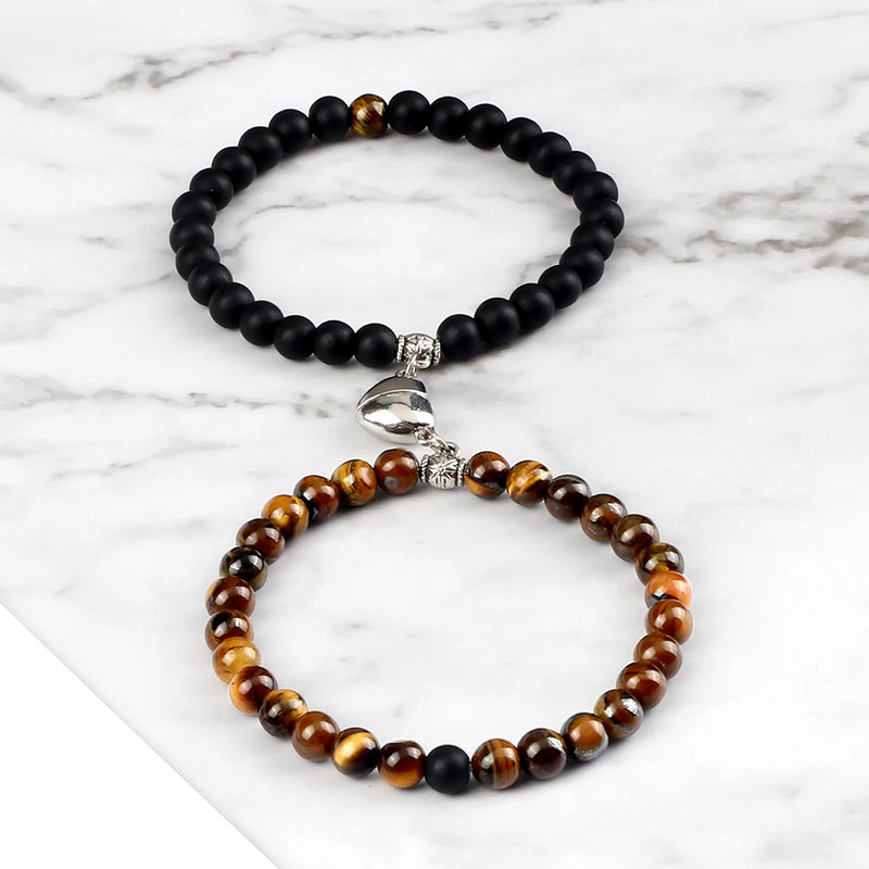 Fashion 2pcs/Set Magnet Couple Bracelets Natural Stone Beads Bracelets For Lovers Distance Valentine Bracelet Friendship Jewelry