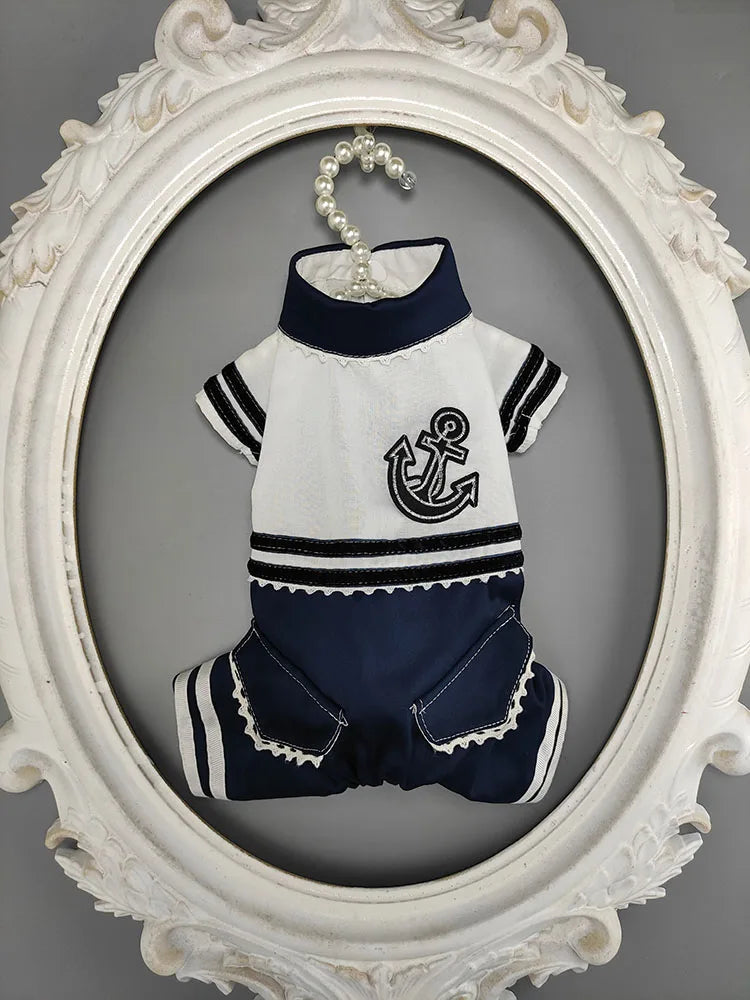Unique Handmade Dog Clothes Pet Supplies Student Couples Dress Girls School Uniforms Pleated Skirt Boys Navy Sailor Jumpsuit Cat