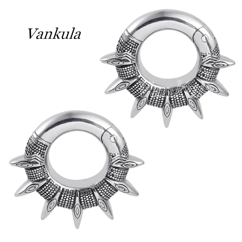 Vankula 2pcs 316L Stainless Steel Spiky Ear Weights Ear Plugs Tunnels Expander Gauge Hanger Body Piercing Jewelry Earrings