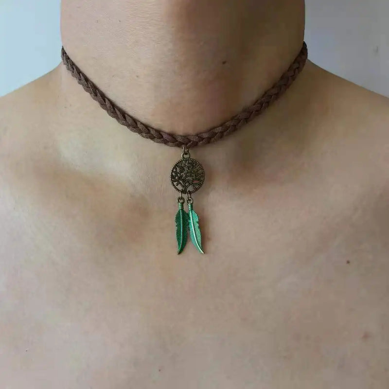 Choker Necklace Suede Choker Necklace Bohemian Feather Necklace Trendy Bohemian Feather Suede Choker Necklace