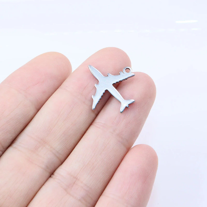 10pcs 20mm Stainless Steel High Quality Cute Plane Charms Pendant DIY Necklace Bracelets Unfading Colorless