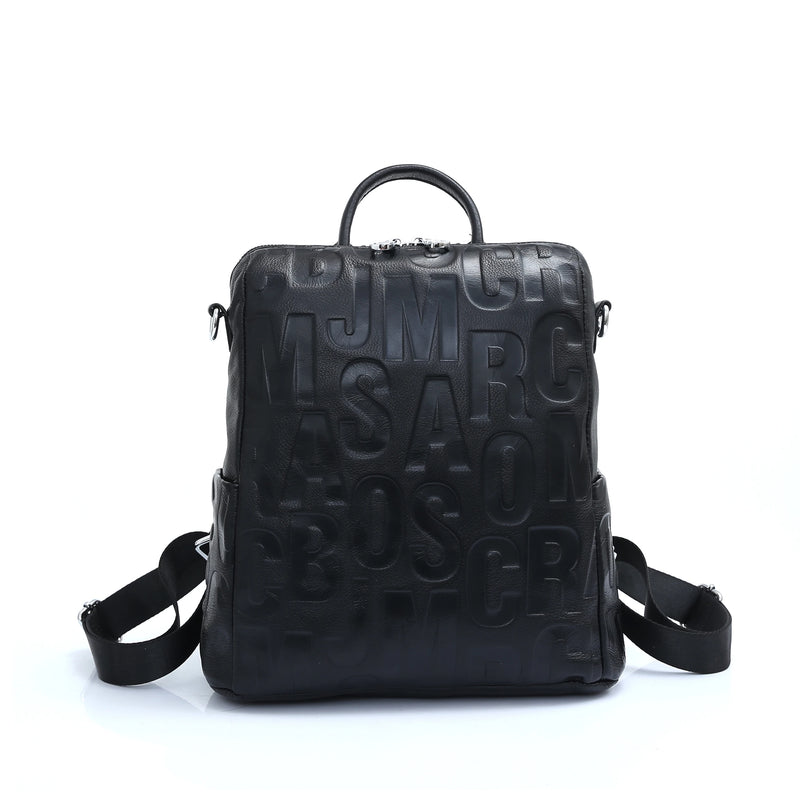 Zency Women's Genuine Leather Backpack Spring Summer Unique Letter Fashion Shoulder School Travel Knapsack Rucksack Girls