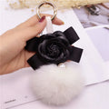 Korea Creative Bow Camellia Key Chain Bag Pendant Ladies Fox Fur Ball Key Ring Fashion Charm Pendant  Luxury Keychain