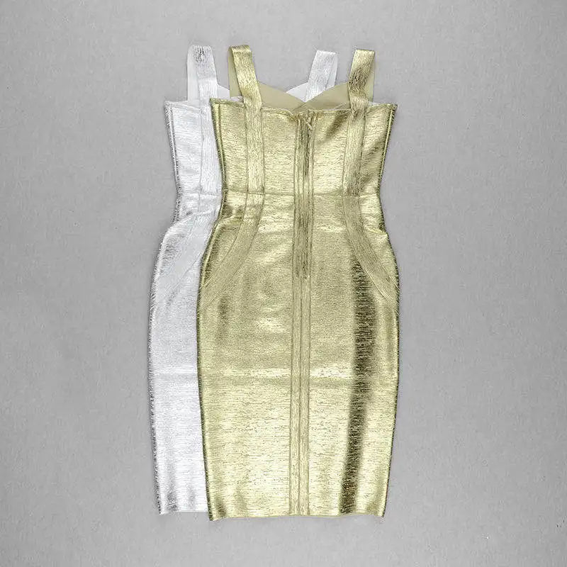 High Quality New Slip Gold Print Rayon Bandage Dress Foiling Sexy Celebrity Bodycon Cocktail Party Dress