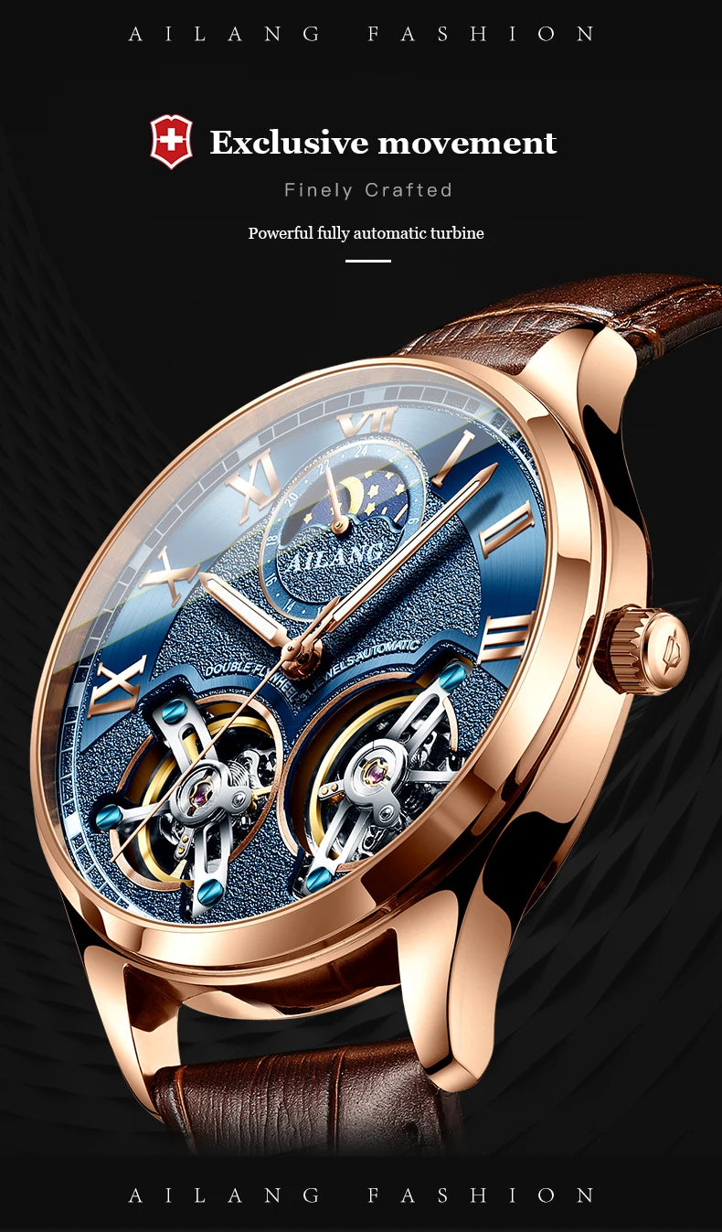 AILANG Original Design men's Double Flywheel Automatic Mechanical Watch Fashion Leisure Business Luxury Clock