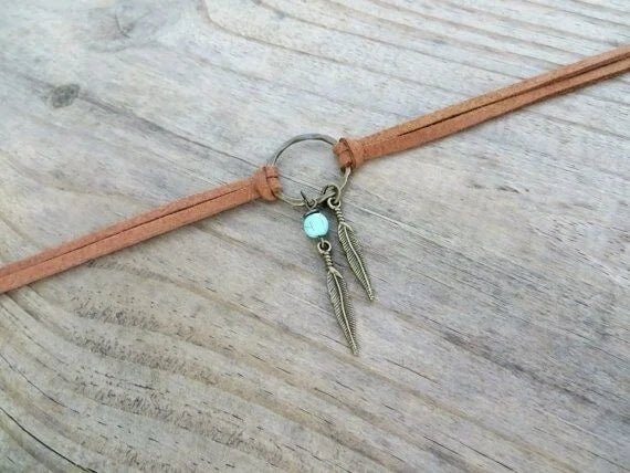Choker Necklace Suede Choker Necklace Bohemian Feather Necklace Trendy Bohemian Feather Suede Choker Necklace