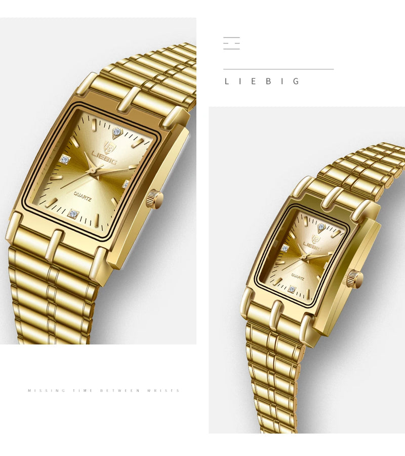 2022 Luxury Gold Steel Bracelet Wristwatches Female Male Clock Golden Quartz Watch For Men Women Watches relogio masculino L1018