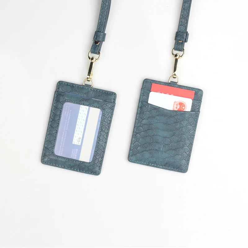 XMESSUN New Embossed Snake Pattern Lanyard Card Holder For Men Women Fashion ID Card Holder Leather Monogrammed Letters