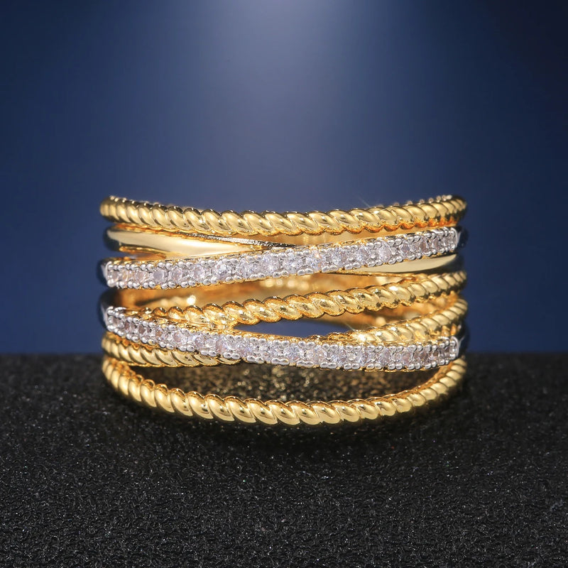 Huitan New Arrival Twist Cross Finger Ring for Women Anniversary Ring Daily Wearable Versatile Classic Twine Rings DropShipping