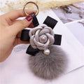 Korea Creative Bow Camellia Key Chain Bag Pendant Ladies Fox Fur Ball Key Ring Fashion Charm Pendant  Luxury Keychain