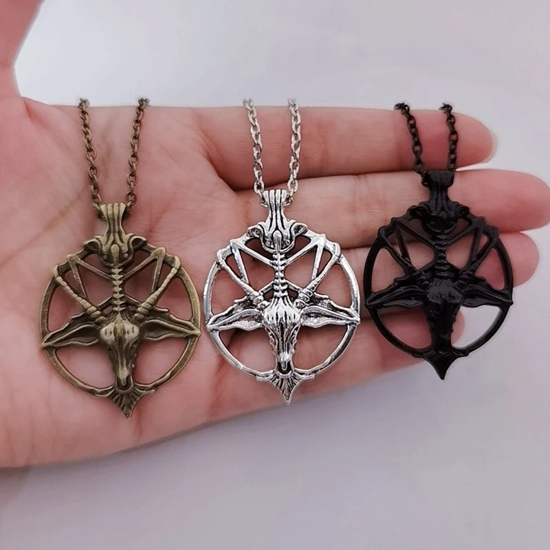 Pan God Skull Necklace Fashion Vintage Women Men Pentagram Goat Head Pendant Chain Unisex Luck Alloy Retro Necklace Jewelry