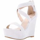 Fashion Platform Female Wedge Sandals 2025 Open Toe Back Zipper High Heels Shoes Hollow Flock Red Yellow Women Party Dress Pumps