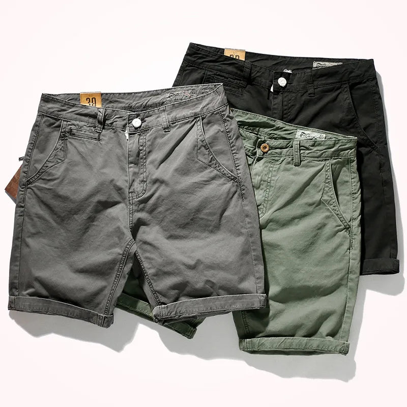 2021 Summer New Europe and America Style Woven Casual Shorts Men's Fashion Retro Pure Cotton Washed Old Sports Knee Length Pants