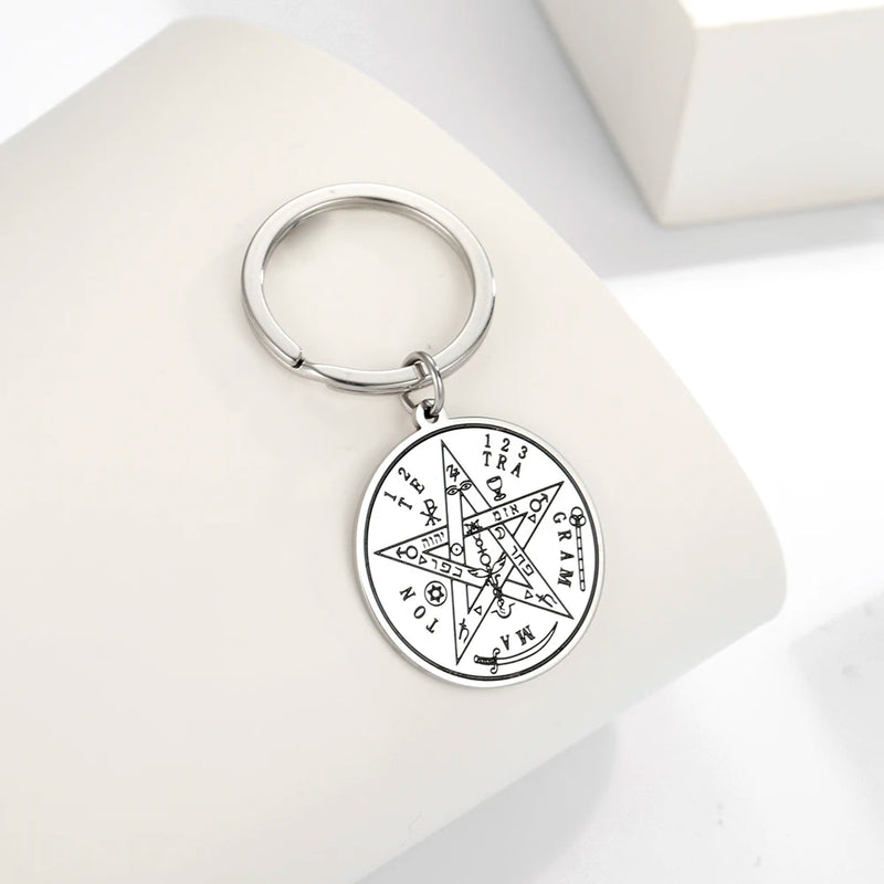 My Shape Vintage Tetragrammaton Wiccan Pentacle Keychain Key Ring Stainless Steel Key Chain Keyholder Amulet Talisman Jewelry