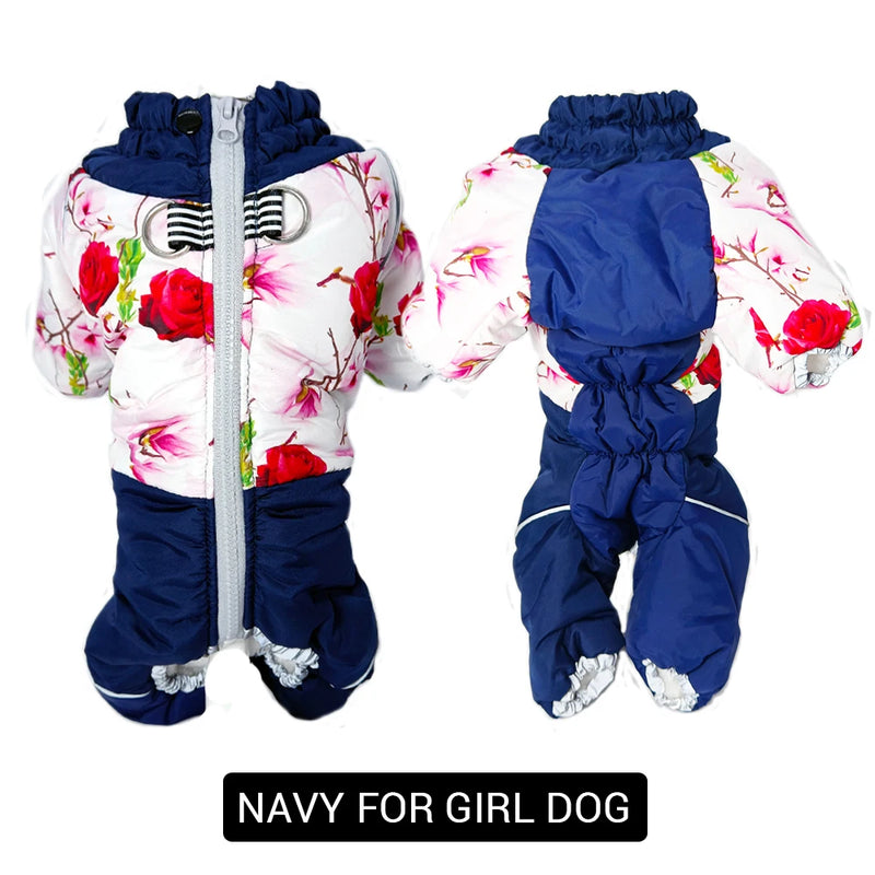Girl/Boy Dog Winter Snowsuit Waterproof Windproof Winter Jackets for Dogs Soft Thicken Fleece Lining Winter Dog Clothes Overalls