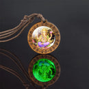 Glow In The Dark Buddha Necklace Indian Jewelry Hinduism God Brahma Vishnu Shiva Art Picture Wooden Pendant Necklace