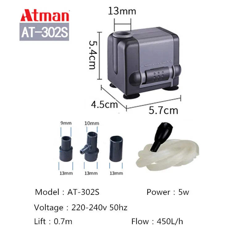 ATman 2.5W 5W 6W 8W 13 27W fishtank waterpump Submersible Water Fountain Pump Filter Fish Pond Aquarium Water Pump Tank Fountain