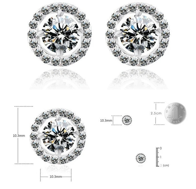 YANHUI With Credentials Original 925 Silver Needle Round Cubic Zircon Stud Earrings Allergy Free Jewelry For Women Girl Gift