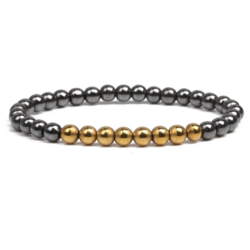 Weight Loss Nature stone Magnetic Therapy Health Bracelet Trendy Hematite Round Black Charm Stretch Bracelet For Men Women