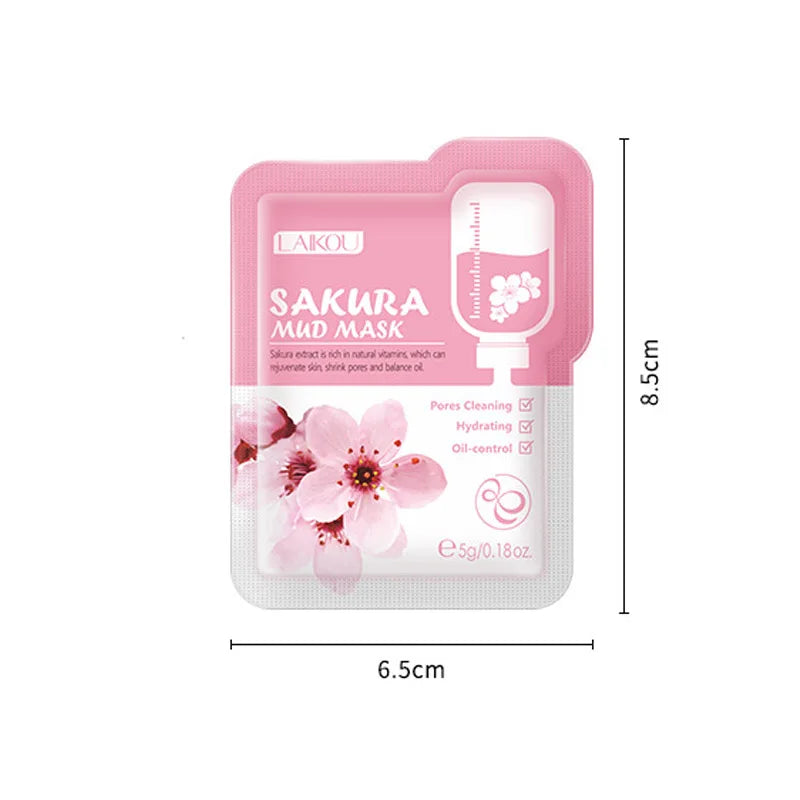 Mascarilla facial de barro Sakura japonesa (7 unidades), limpieza profunda, elimina puntos negros, control de grasa, mascarilla de arcilla, hidratante, cuidado facial.