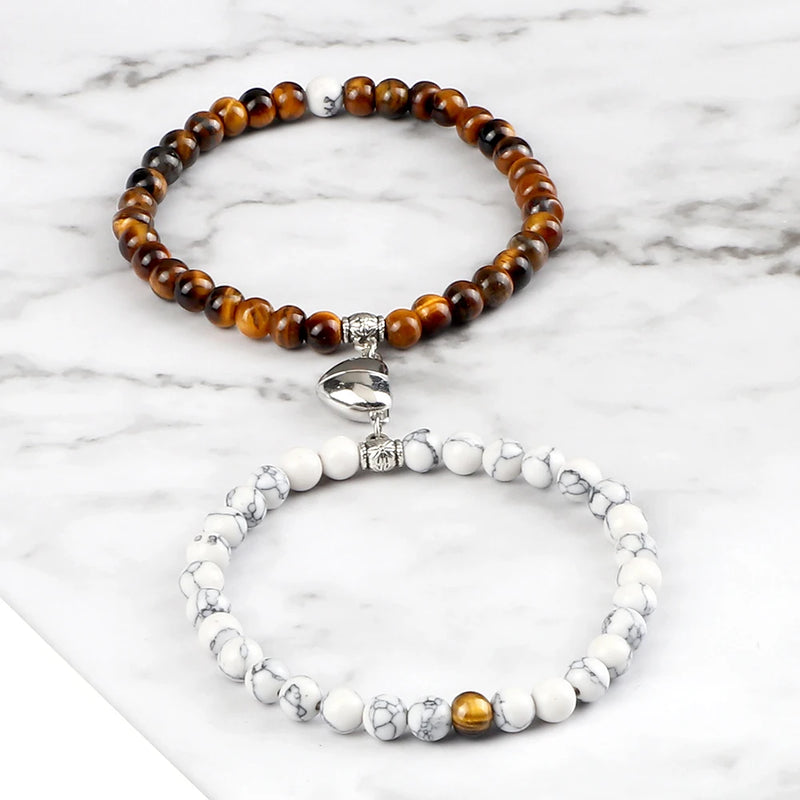 Fashion 2pcs/Set Magnet Couple Bracelets Natural Stone Beads Bracelets For Lovers Distance Valentine Bracelet Friendship Jewelry