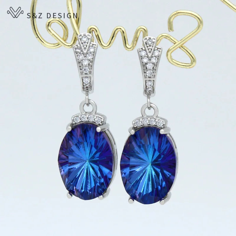 S&Z DESIGN 2021 New Fashion Luxury Large Oval Crystal Dangle Earrings Cubic Zirconia Earrings For Women Wedding Elegant Jewelry