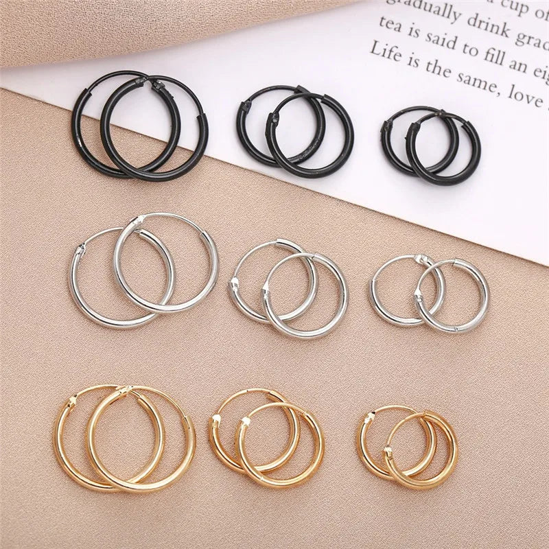 Woozu Hoop Earrings Jewellery Women Gold /Black/Silver Color Round Circle Earring Ear Ring Clip Earrings aretes Mujer aros