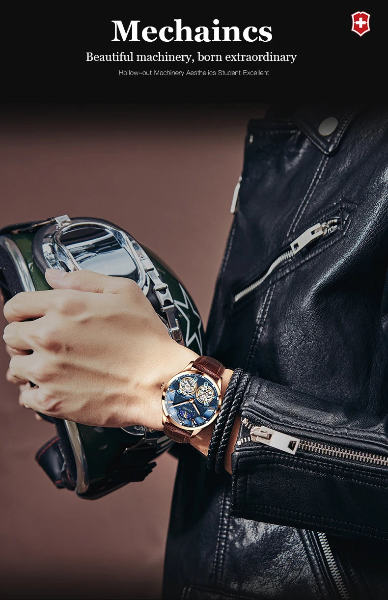 AILANG Original Design men's Double Flywheel Automatic Mechanical Watch Fashion Leisure Business Luxury Clock