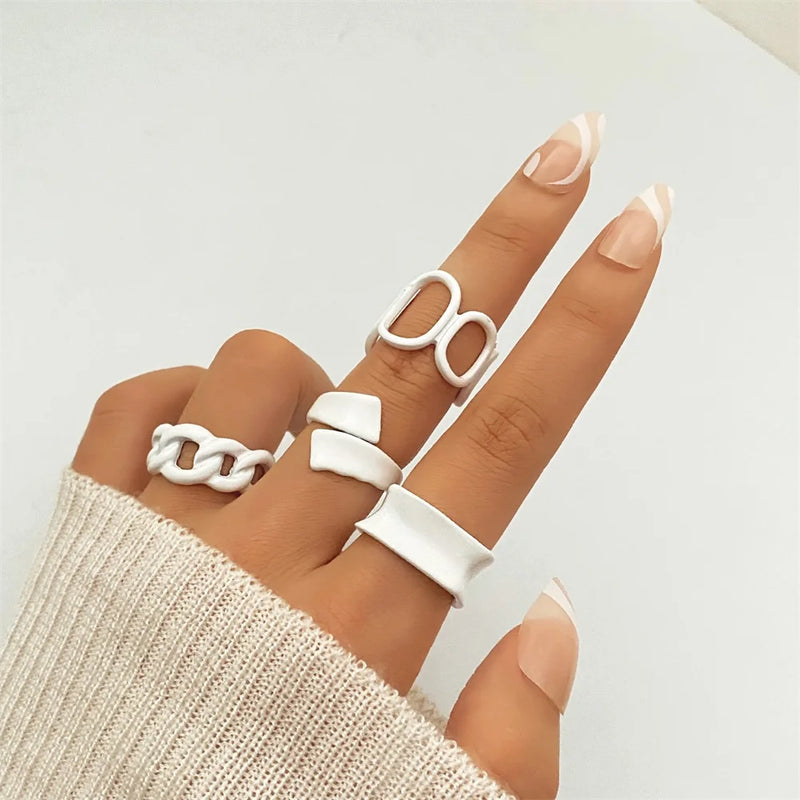 IPARAM Trendy Acrylic Geometric Hollow Ring Set For Women Bohemian White Open Adjustable Ring 2021 Fashion Jewelry Gift