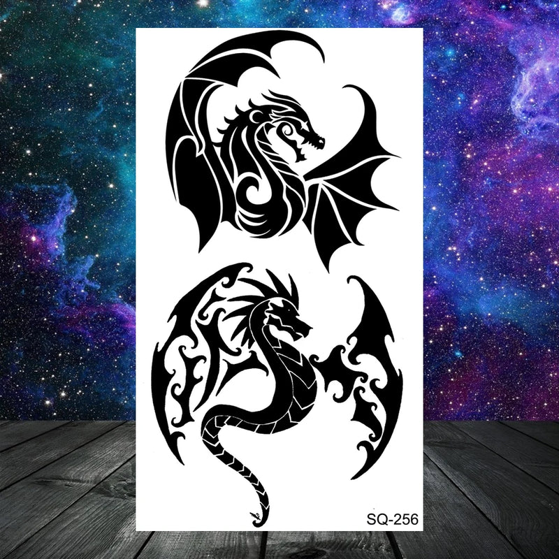 وشم مؤقت واقعي على شكل أشواك وتنين وذئب للرجال البالغين والأطفال وشم مزيف على شكل جمجمة نمر وأسد ورقبة وذراع ويدين وشم صغير