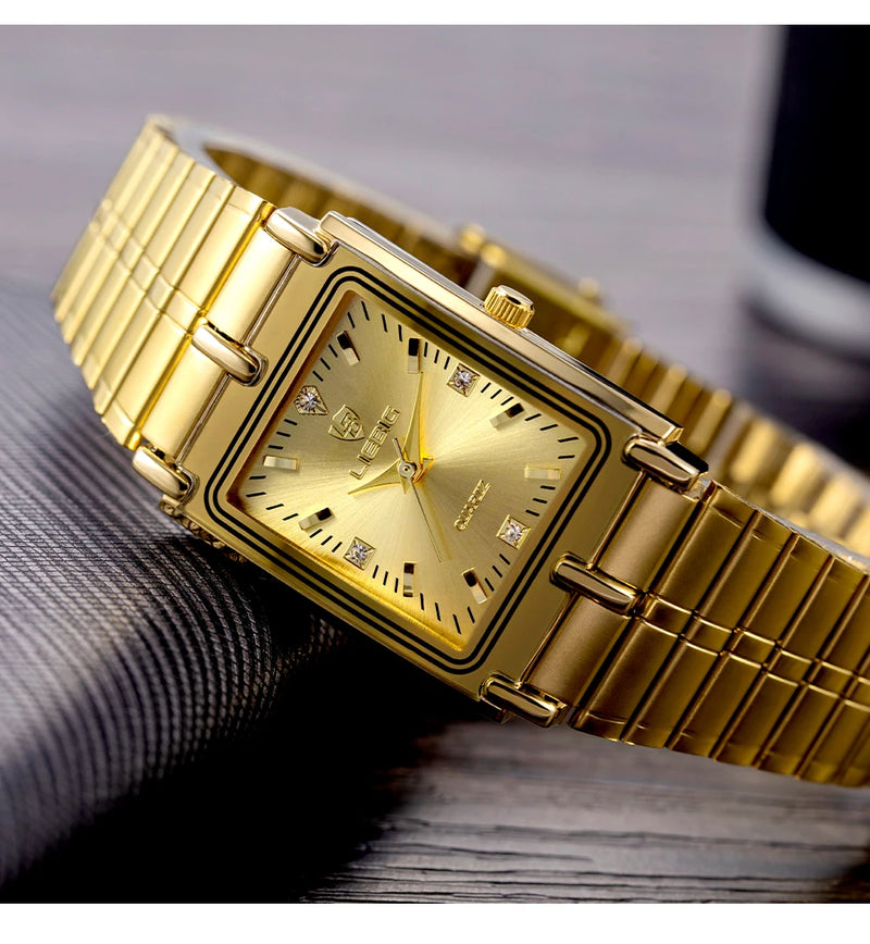 2022 Luxury Gold Steel Bracelet Wristwatches Female Male Clock Golden Quartz Watch For Men Women Watches relogio masculino L1018