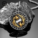 Never Fade Norse Wolf Necklace Men Stainless Steel Gold Color Vikings Rune Vegvisir Amulet Pendant Scandinavian Jewelry Gift New
