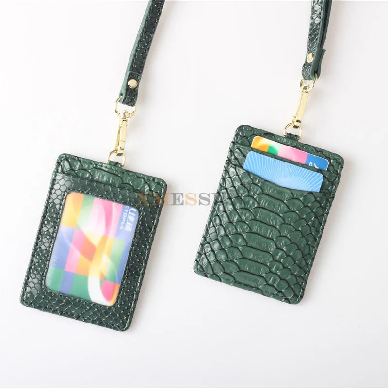 XMESSUN New Embossed Snake Pattern Lanyard Card Holder For Men Women Fashion ID Card Holder Leather Monogrammed Letters