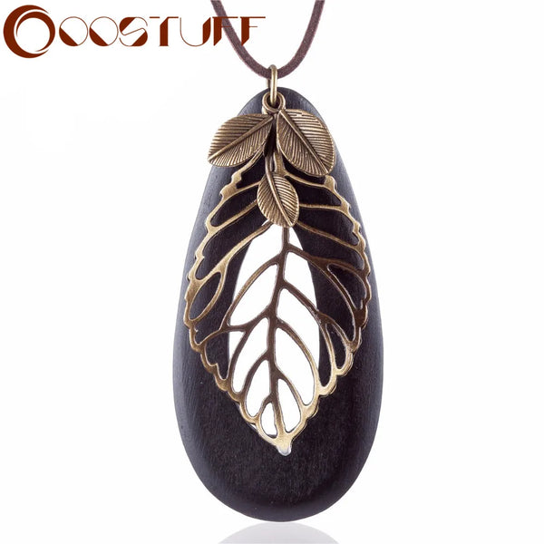 Vintage Leaf Korean Fashion Statement necklaces & pendants Long Necklace Wooden Jewelry Collares Necklace for Women Gargantilha