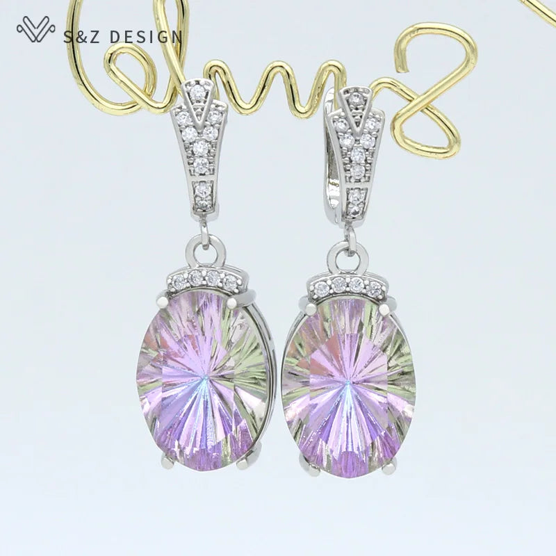 S&Z DESIGN 2021 New Fashion Luxury Large Oval Crystal Dangle Earrings Cubic Zirconia Earrings For Women Wedding Elegant Jewelry