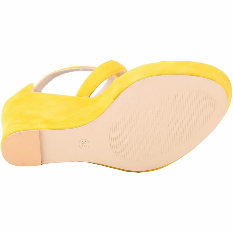 Fashion Platform Female Wedge Sandals 2025 Open Toe Back Zipper High Heels Shoes Hollow Flock Red Yellow Women Party Dress Pumps