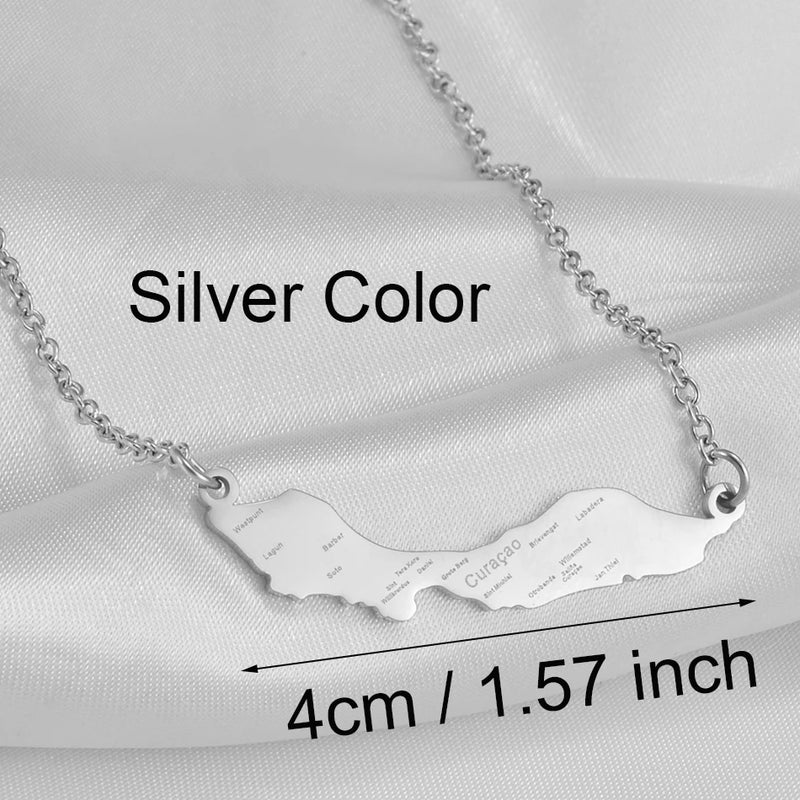 Anniyo 4CM Curacao Map & Village Name Pendant Chain Necklaces Charm Stainless Steel Gold Color Silver Color Jewellery @230421