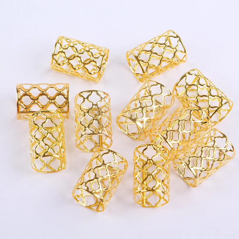 10pcs Gold Silver Adjustable Clip Buckle Dreadlock Cuff  Wig Decorative Mini Braid Hair Extension Ring Out Beads Accessories