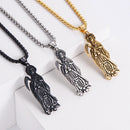 Hip Hop Vintage Golden Holy Saint Death Santa Muerte Skull Biker Pendant Necklace Stainless Steel Men Women Religious Jewelry