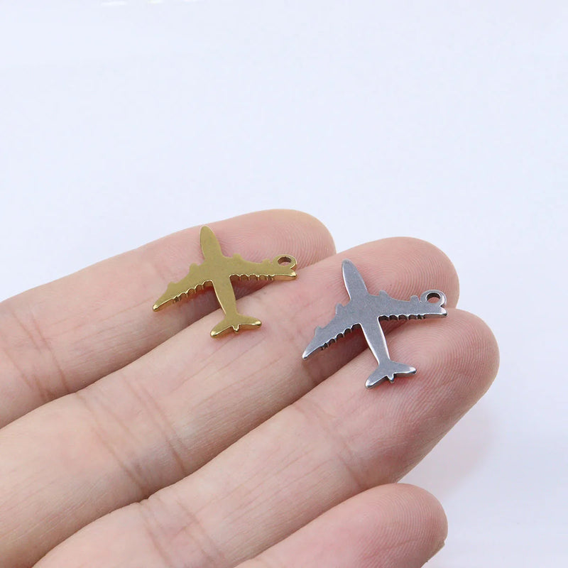 10pcs 20mm Stainless Steel High Quality Cute Plane Charms Pendant DIY Necklace Bracelets Unfading Colorless