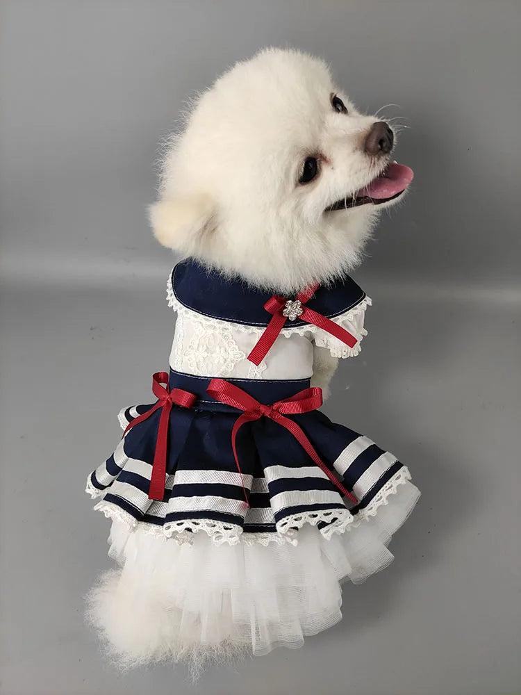 Unique Handmade Dog Clothes Pet Supplies Student Couples Dress Girls School Uniforms Pleated Skirt Boys Navy Sailor Jumpsuit Cat