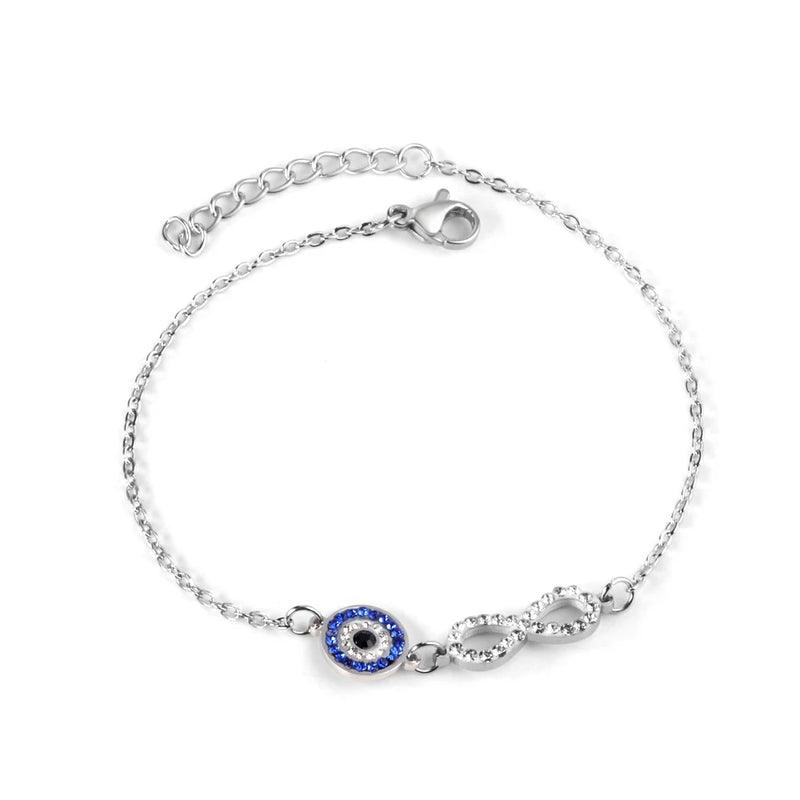 LUXUSTEEL Stainless Steel Blue Evil Eye Crystal Pendants Bracelet for Women Cuban Link Chain Bracelet Bling Fashion Jewelry Gift