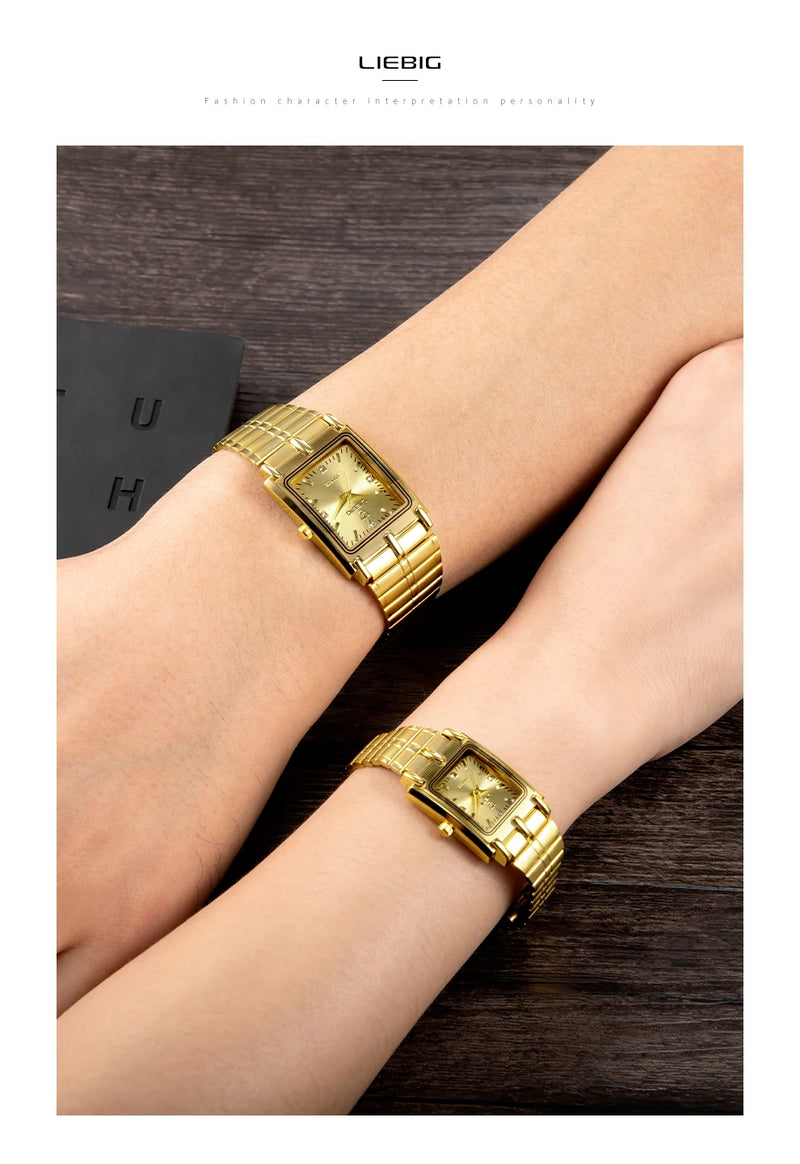 2022 Luxury Gold Steel Bracelet Wristwatches Female Male Clock Golden Quartz Watch For Men Women Watches relogio masculino L1018